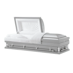 Magnus Series 32″ Silver Oversize Casket — silver 18-gauge steel with white velvet interior (view 3)