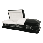 The Premier Ebony casket — ebony 18-gauge steel with white velvet interior