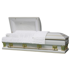 Magnus Series White and Gold casket — white 18-gauge steel with white velvet interior (view 2)