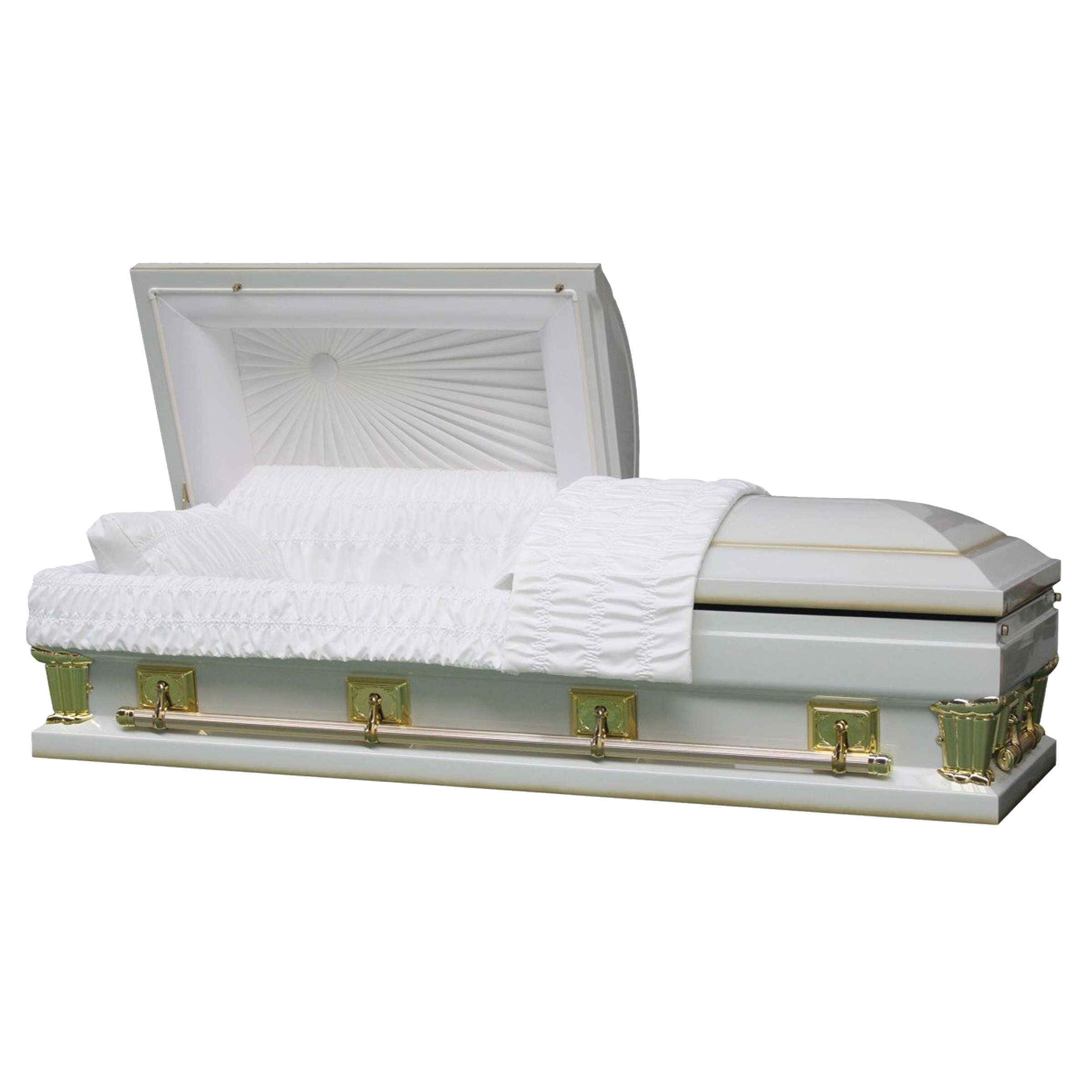 Magnus Series White and Gold casket — white 18-gauge steel with white velvet interior (view 2)