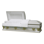 Magnus Series White and Gold casket — white 18-gauge steel with white velvet interior
