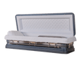 Venus Blue Full Couch casket — blue 18-gauge steel with blue velvet interior