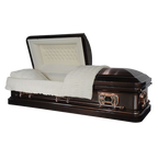 New York Red casket — red 18-gauge steel with white velvet interior (view 2)