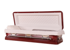 Venus Cabernet Full Couch casket — red 18-gauge steel with white velvet interior (view 2)