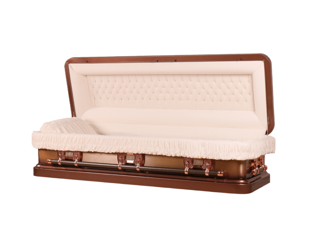 Venus Copper Full Couch casket — copper 18-gauge steel with ivory velvet interior (view 2)