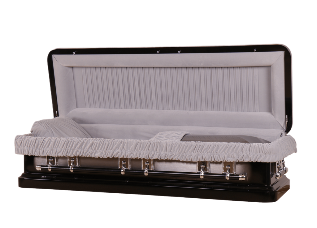 Venus Ebony Full Couch casket — ebony 18-gauge steel with gray velvet interior (view 2)
