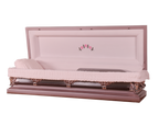 Venus Lilac Full Couch casket — pink 18-gauge steel with pink velvet interior (view 2)
