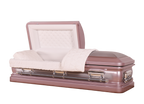 Venus Orchid Rose casket — pink 18-gauge steel with pink velvet interior (view 2)