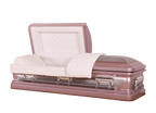 Venus Orchid Rose casket — pink 18-gauge steel with pink velvet interior