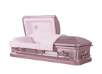 Venus Orchid casket — pink 18-gauge steel with pink velvet interior (view 2)