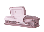 Venus Orchid casket — pink 18-gauge steel with pink velvet interior