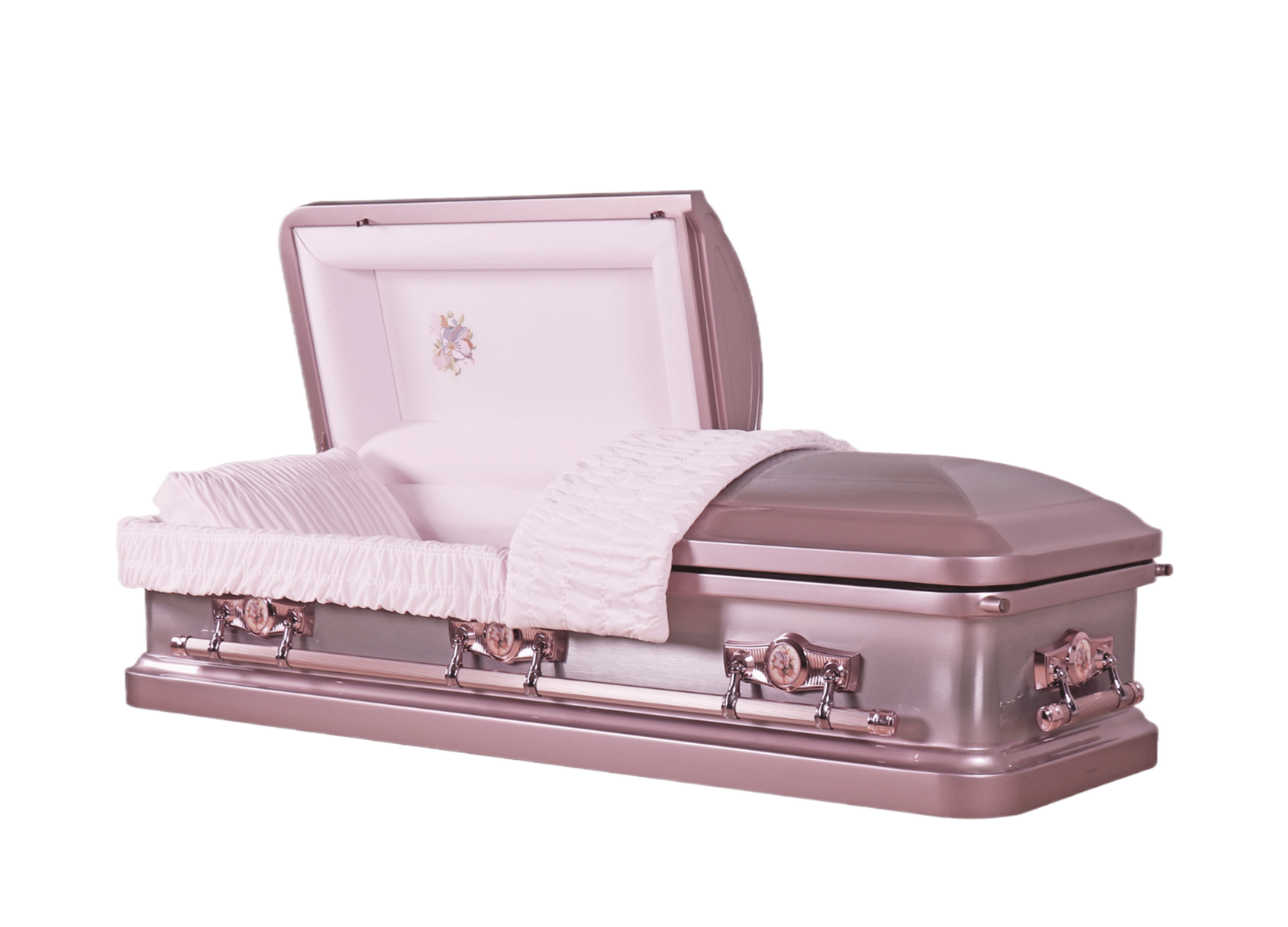 Venus Orchid casket — pink 18-gauge steel with pink velvet interior
