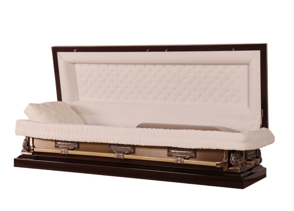 Venus Pieta Full Couch casket — bronze 18-gauge steel with ivory velvet interior (view 2)