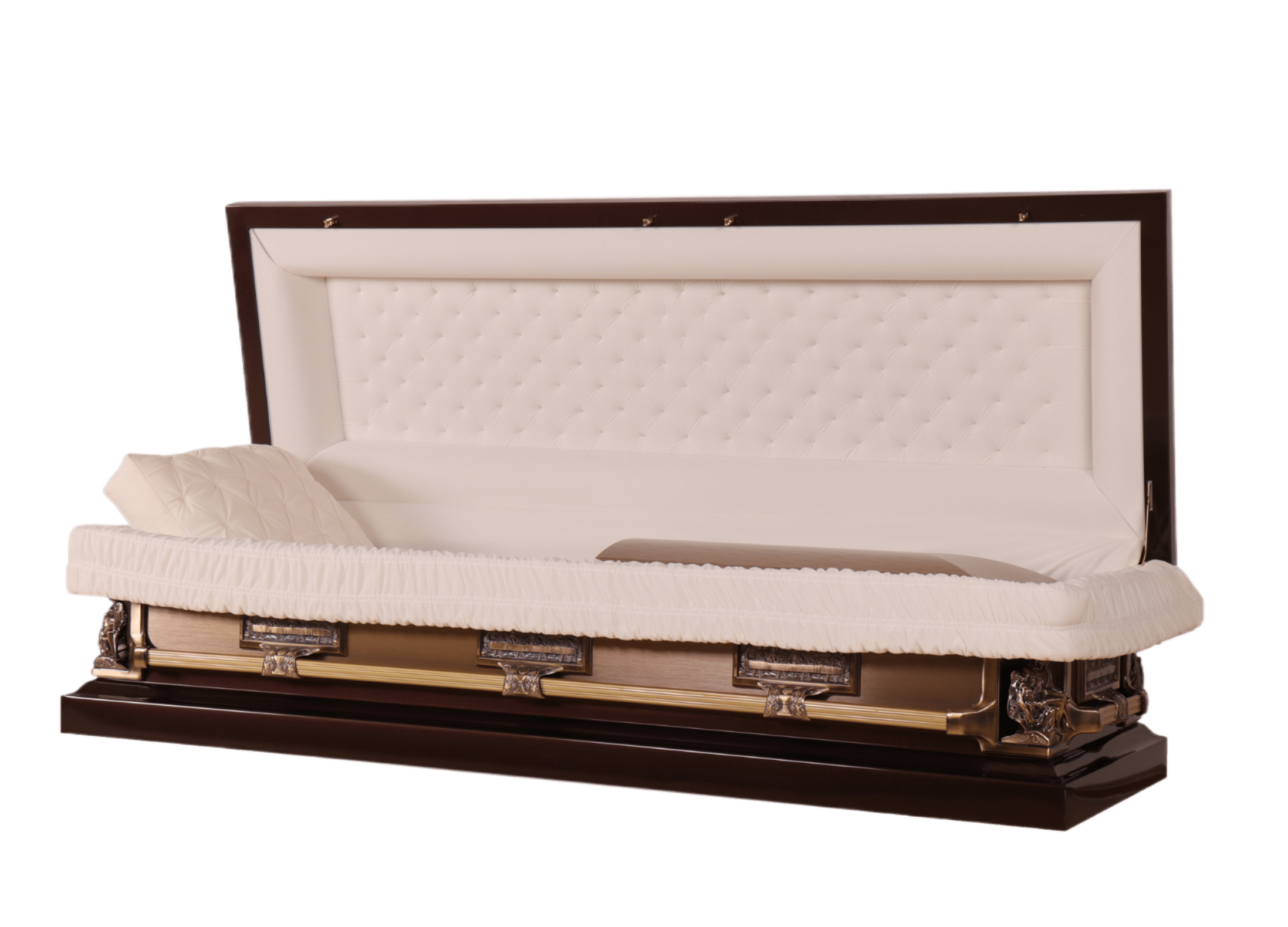Venus Pieta Full Couch casket — bronze 18-gauge steel with ivory velvet interior