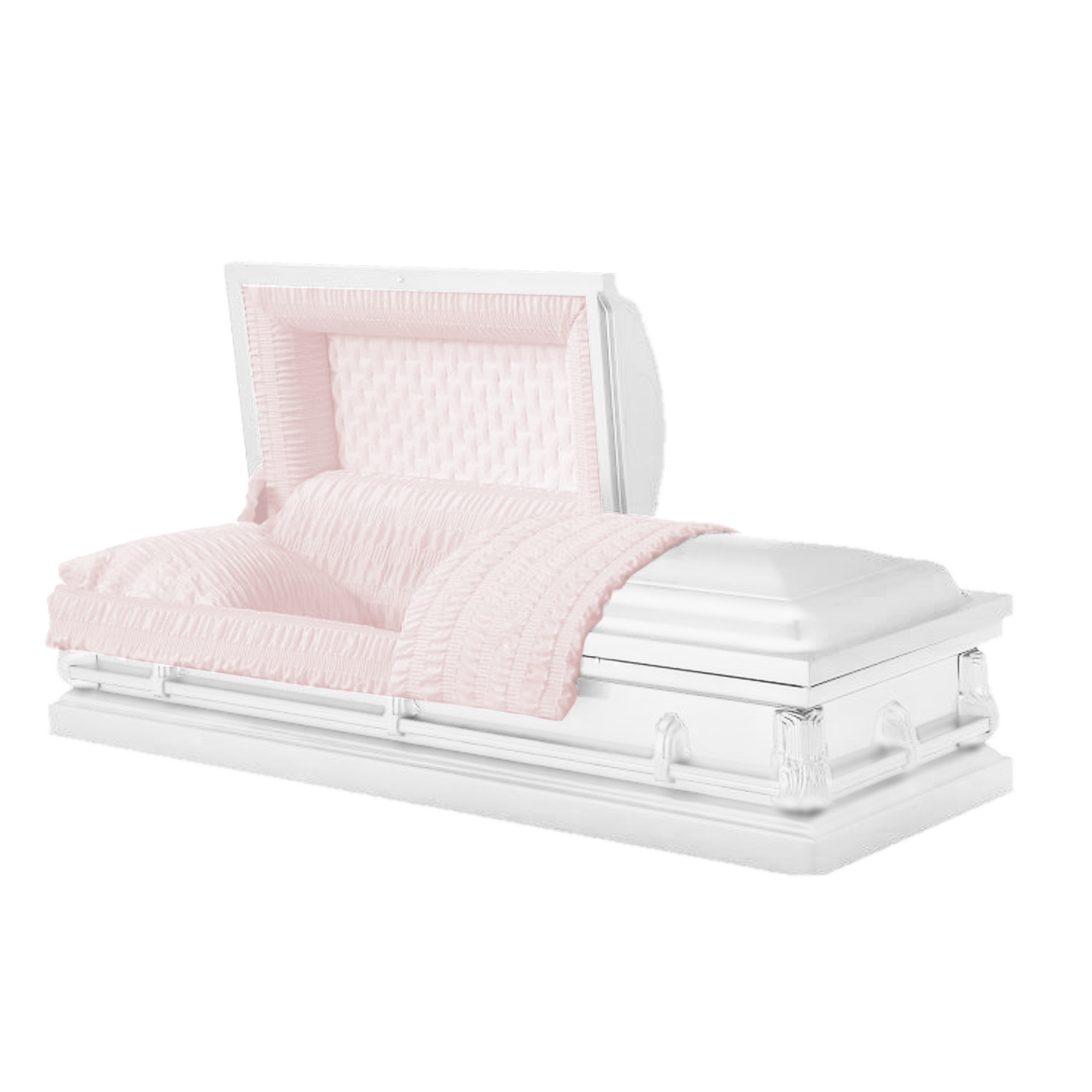 Washington casket — white 20-gauge steel with pink crepe interior (view 2)