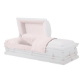 Washington casket — white 20-gauge steel with pink crepe interior