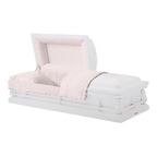Washington casket — white 20-gauge steel with pink crepe interior