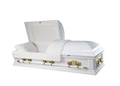 White Cross Wood Casket — solid poplar with white velvet interior