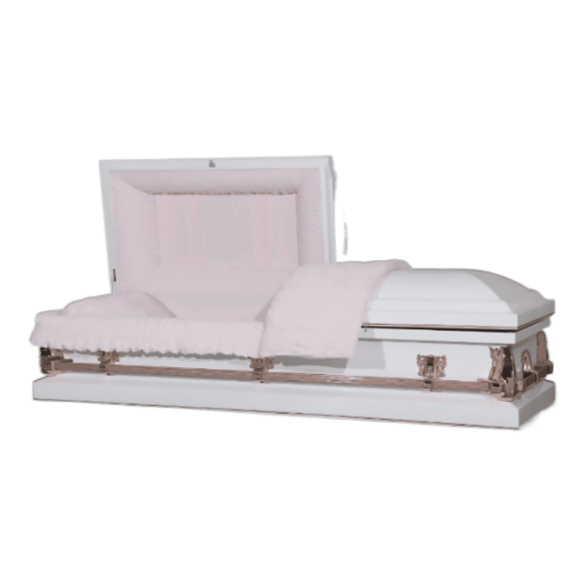 Clair Series White/Gold/Pink casket — white 20-gauge steel with pink crepe interior (view 2)