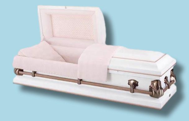 Batesville Saturn White Casket — white 20-gauge steel with light pink crepe interior (view 4)