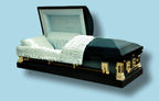 In Gods Care casket — blue 18-gauge steel with velvet interior (view 2)
