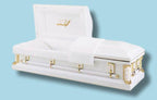Batesville Gold Cross Casket — white 18-gauge steel with ivory crepe interior (view 3)