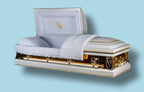 Mirror Gold Metal Casket — gold 18-gauge steel with white velvet interior (view 3)