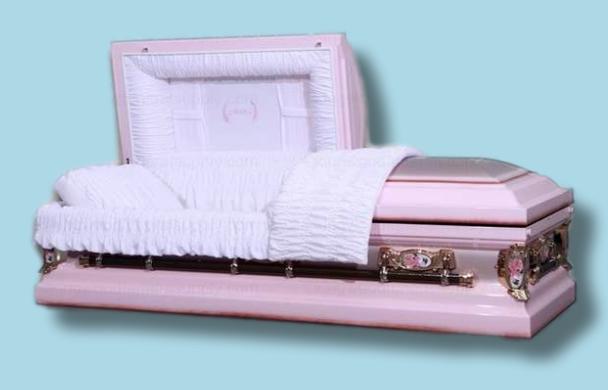 Mother Pink casket — pink 18-gauge steel with pink velvet interior (view 3)