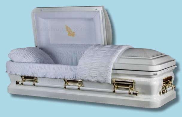 Onyx White Metal Casket — white 18-gauge steel with white velvet interior (view 3)