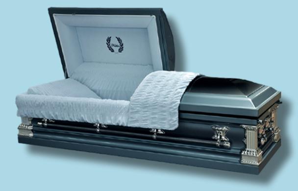 Father casket — blue 18-gauge steel with blue velvet interior (view 3)