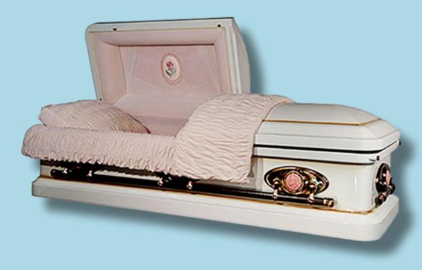 Priscilla casket — white 18-gauge steel with pink velvet interior (view 3)