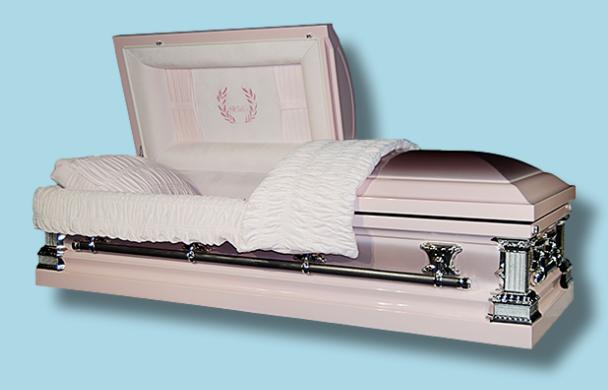 Mother Rose casket — rose 18-gauge steel with pink velvet interior (view 3)