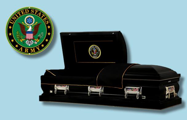The Hero Army Casket — black 18-gauge steel with black velvet interior (view 3)