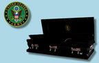 The Hero Army Full Couch Casket — black 18-gauge steel with black velvet interior (view 3)