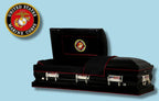 The Hero Black Marine Corps casket — black 18-gauge steel with black velvet interior (view 3)