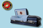 The Hero UC Blue Marine Corps casket — blue 18-gauge steel with blue velvet interior (view 3)