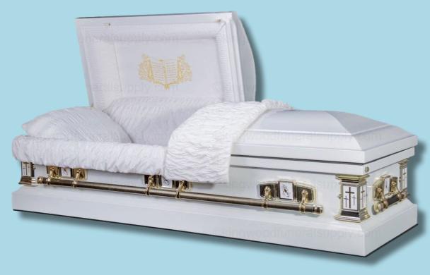 White Cross Wood Casket — solid poplar with white velvet interior (view 2)