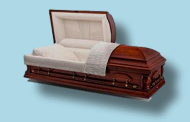 Batesville Woodbridge Pecan casket — solid pecan with champagne velvet interior (view 3)