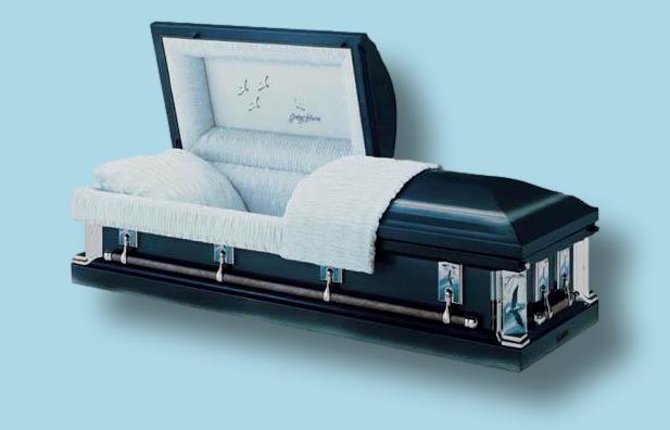 Batesville Antique Blue Casket — blue 18-gauge steel with light blue crepe interior (view 3)