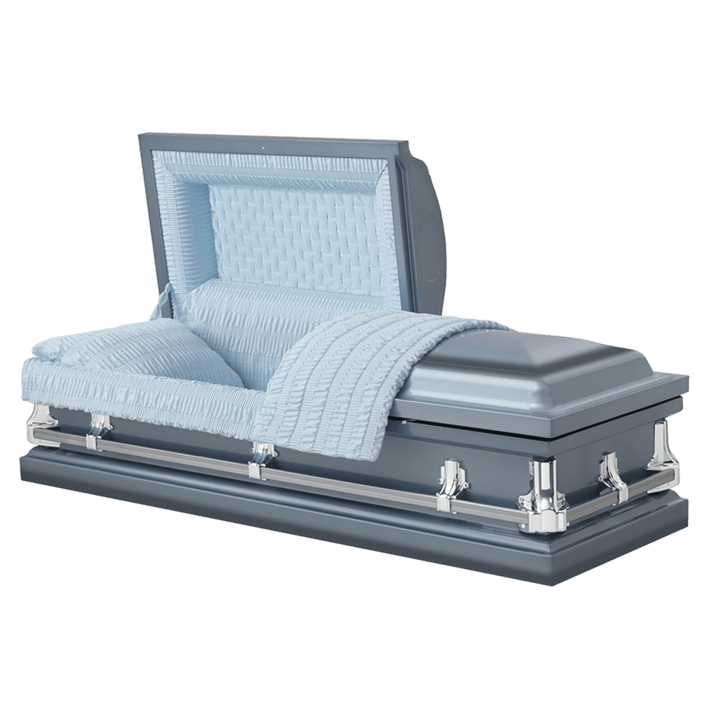 Baylor Blue casket — blue 20-gauge steel with blue interior (view 3)