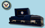 The Hero Neo Navy casket — blue 18-gauge steel with blue velvet interior (view 3)