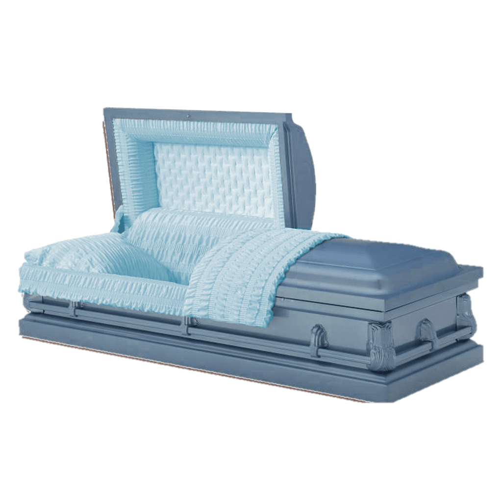 Jefferson Blue casket — blue 20-gauge steel with blue interior (view 3)