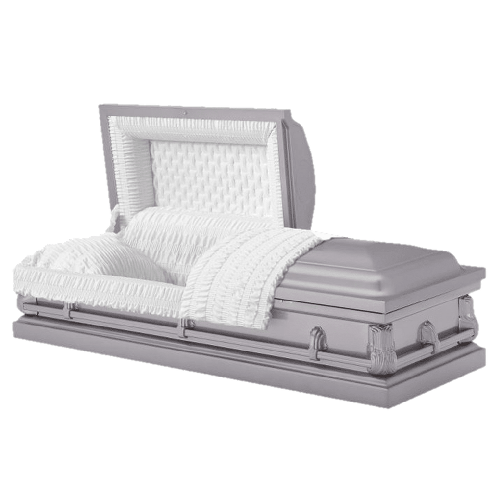 Lincoln casket — silver 20-gauge steel with white crepe interior (view 3)
