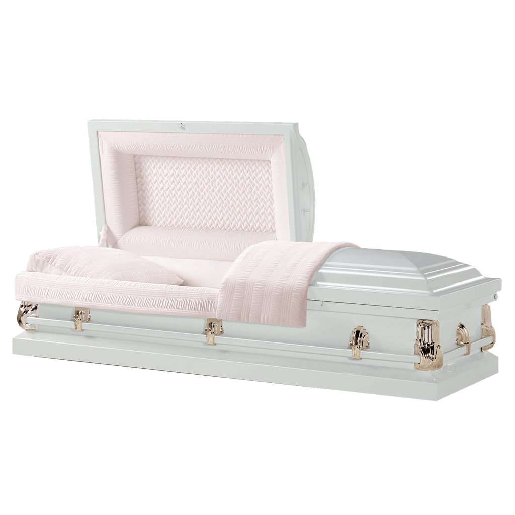 Monroe White casket — white 20-gauge steel with pink interior (view 3)