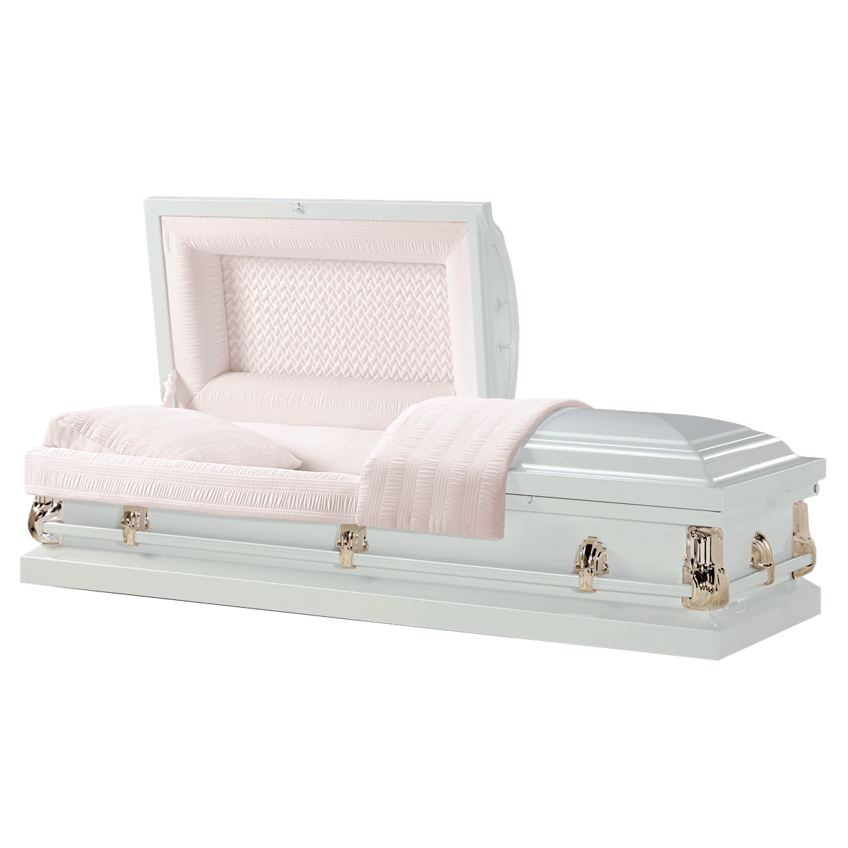 Monroe White casket — white 20-gauge steel with pink interior (view 3)